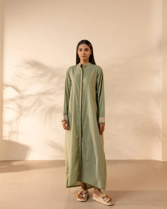 Our Dve Whimsy abito lungo verde chiaro ricamato