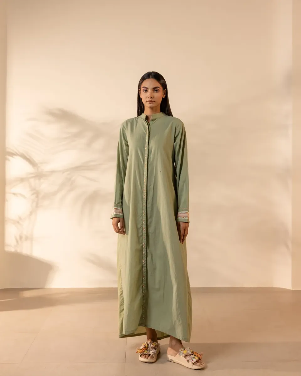 Our Dve Whimsy abito lungo verde chiaro ricamato