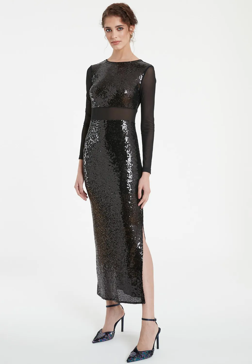 Ana Alcazar Taffa abito paillettes nero lungo