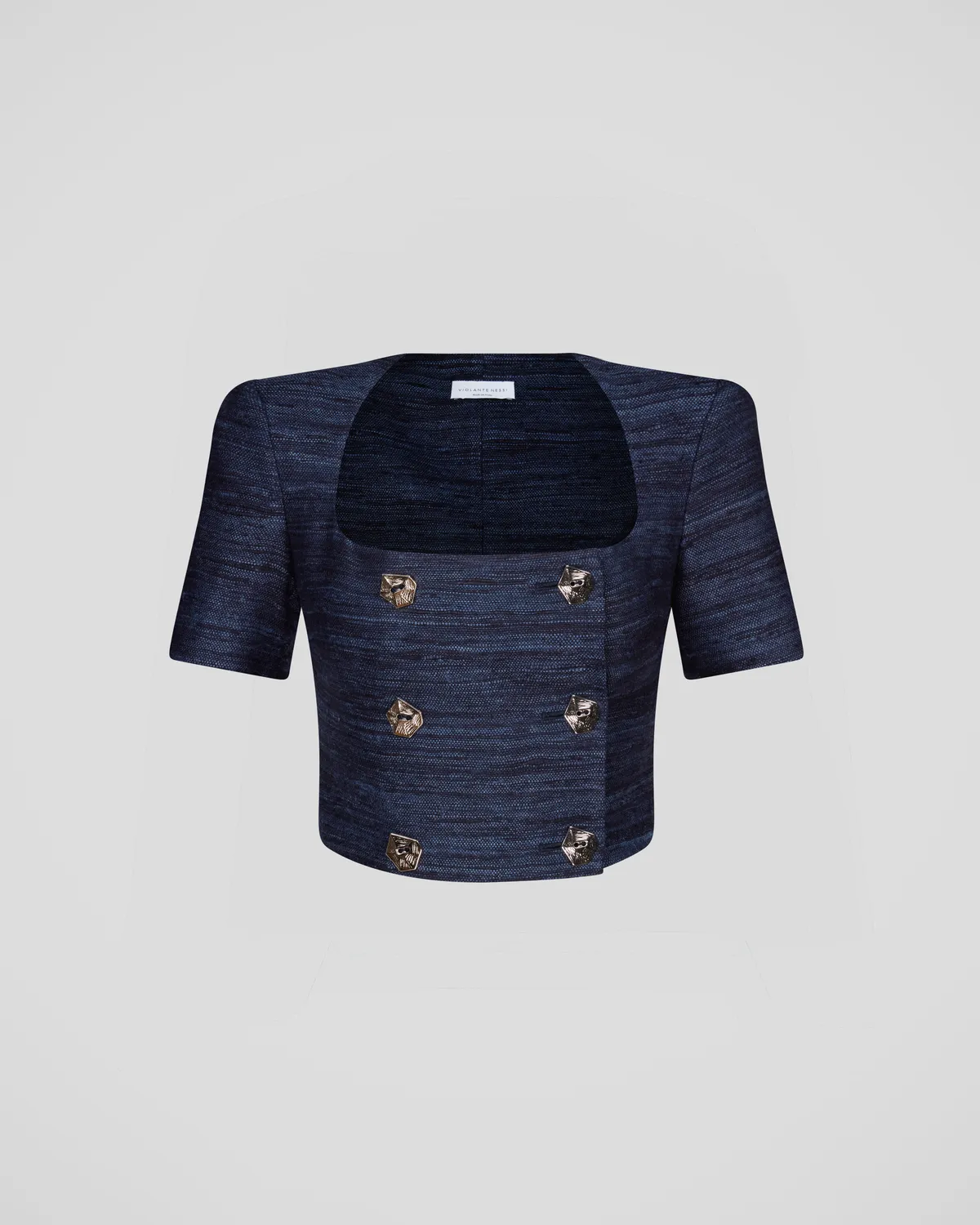 Violante Nessi Vittoria top blu tweed seta doppiopetto