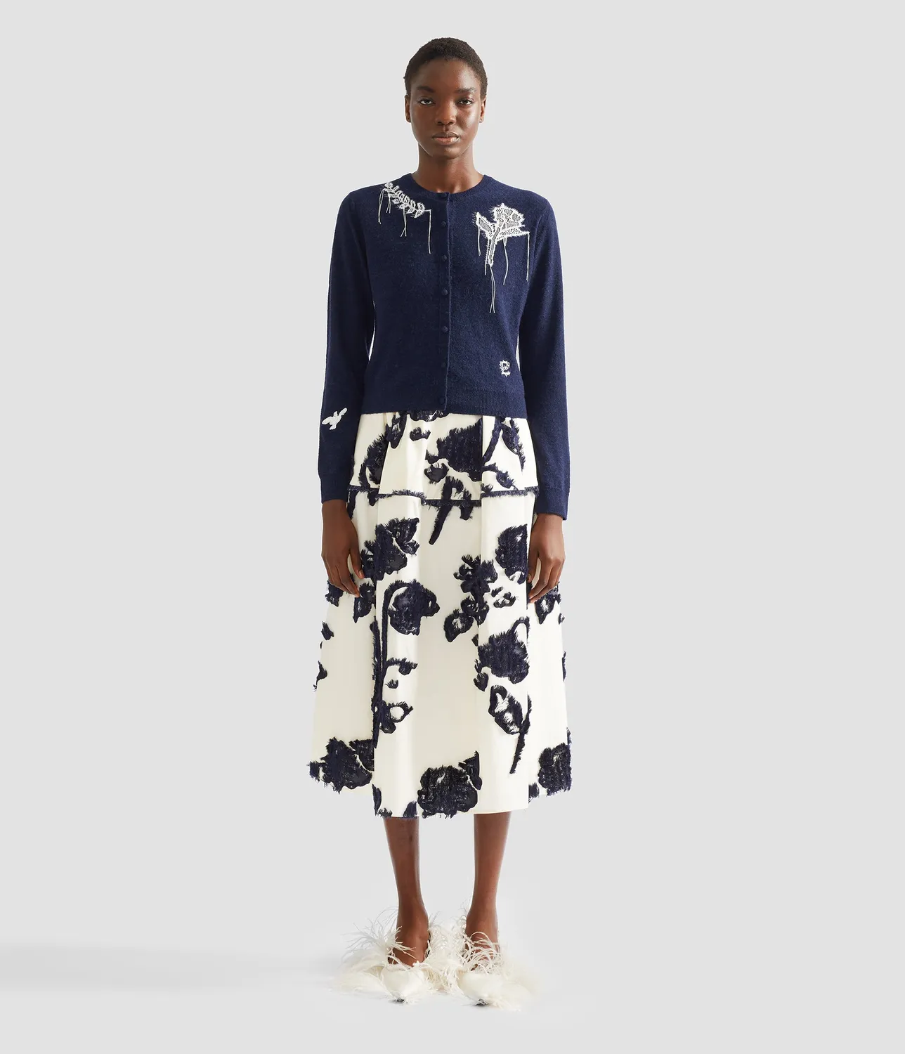 Erdem Fine Alpaca Blend Fitted Cardigan blu navy pizzo