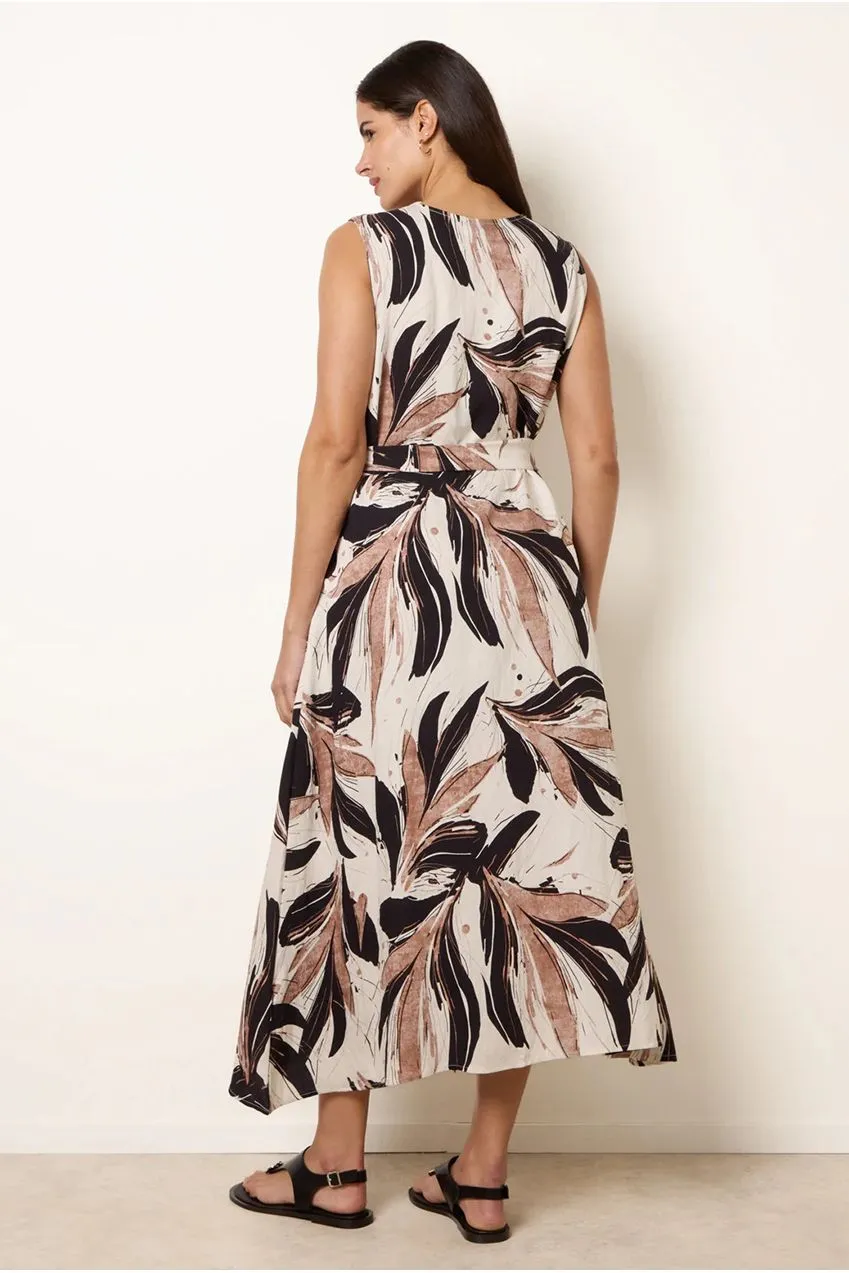 Blue Vanilla Leaf Print abito midi nero foglie