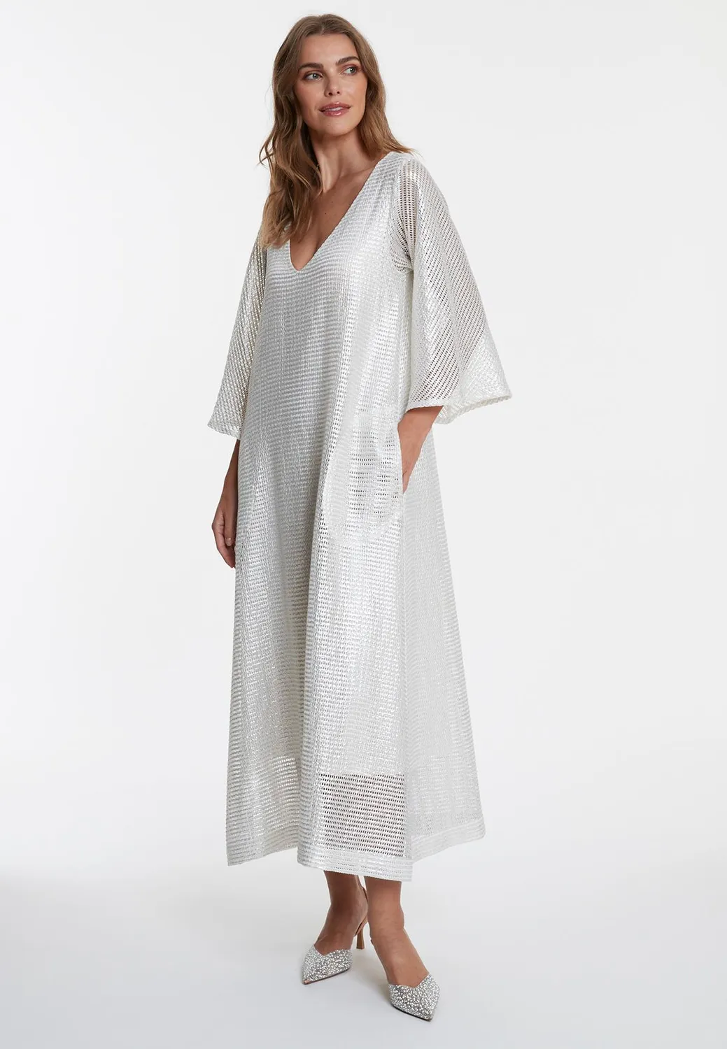 Ana Alcazar Wahia abito maxi bianco mesh