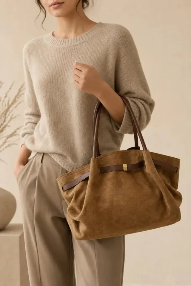 SVNX Vintage Soft borsa spalla marrone scamosciata