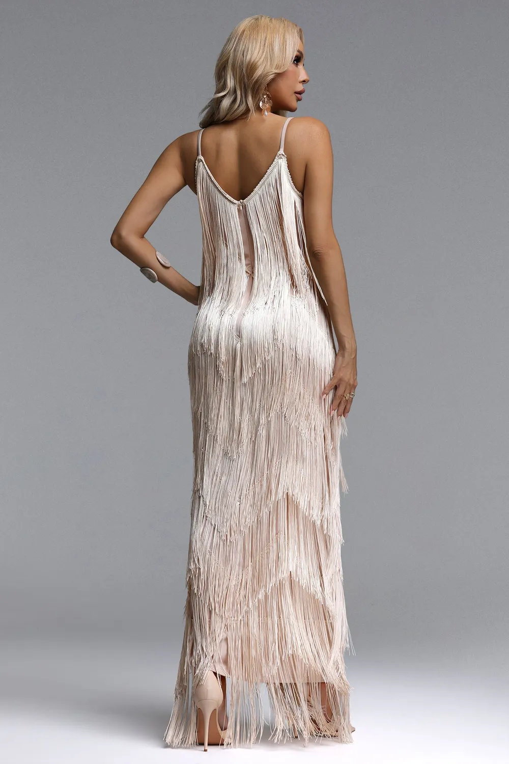 Bella Barnett Alex Classic Contour abito maxi Beige S frange