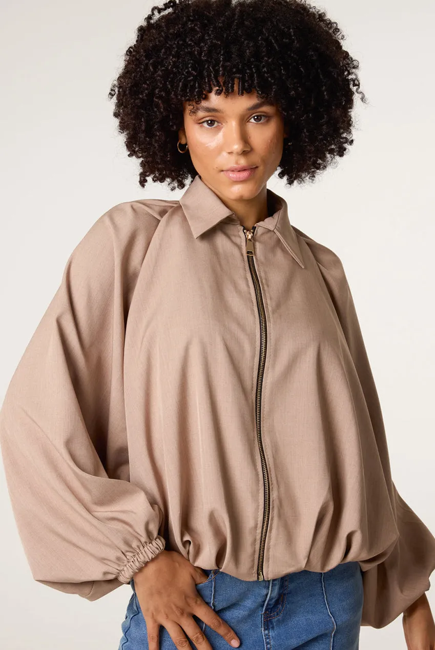 Blue Vanilla Drape Puffball Giacca Mocha con Zip