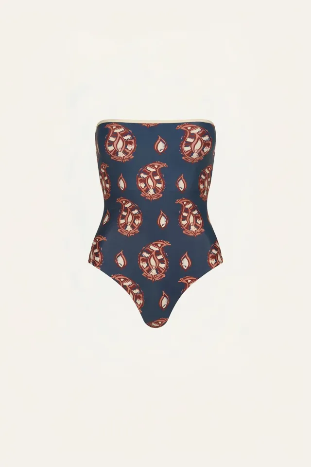 Johanna Ortiz Alta Mar costume intero senza spalline blu