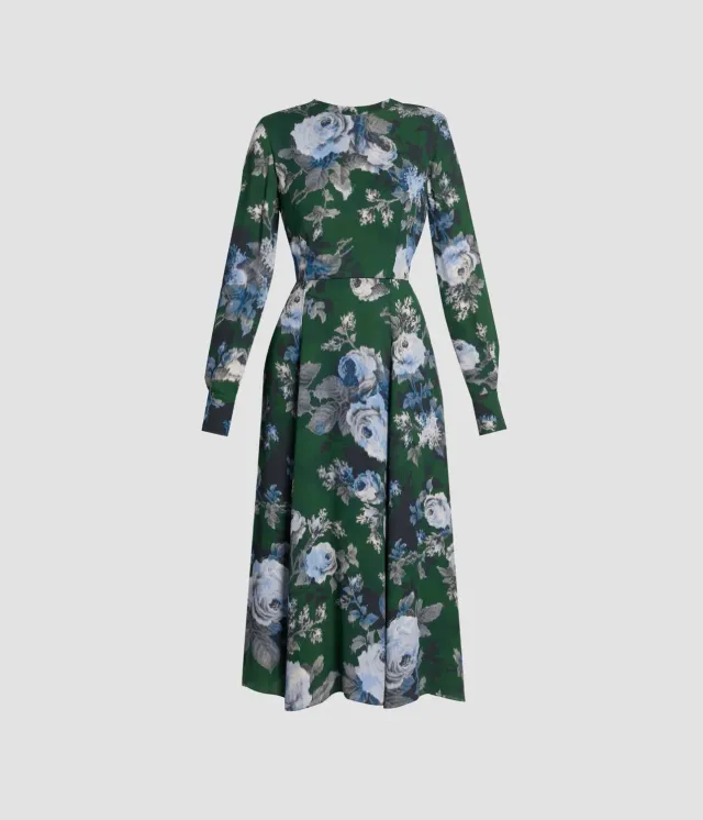 Erdem Floral Crepe Long Sleeve Midi Dress abito floreale