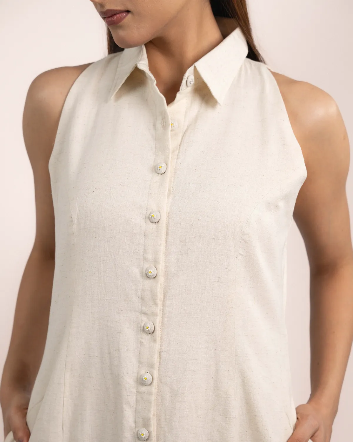 Our Dve Cora abito camicia beige smanicato