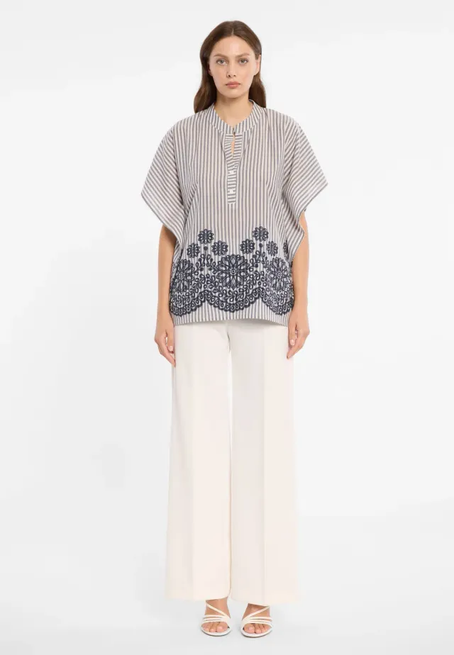 Ana Alcazar Dorivar blusa kaftano cotone righe grigie