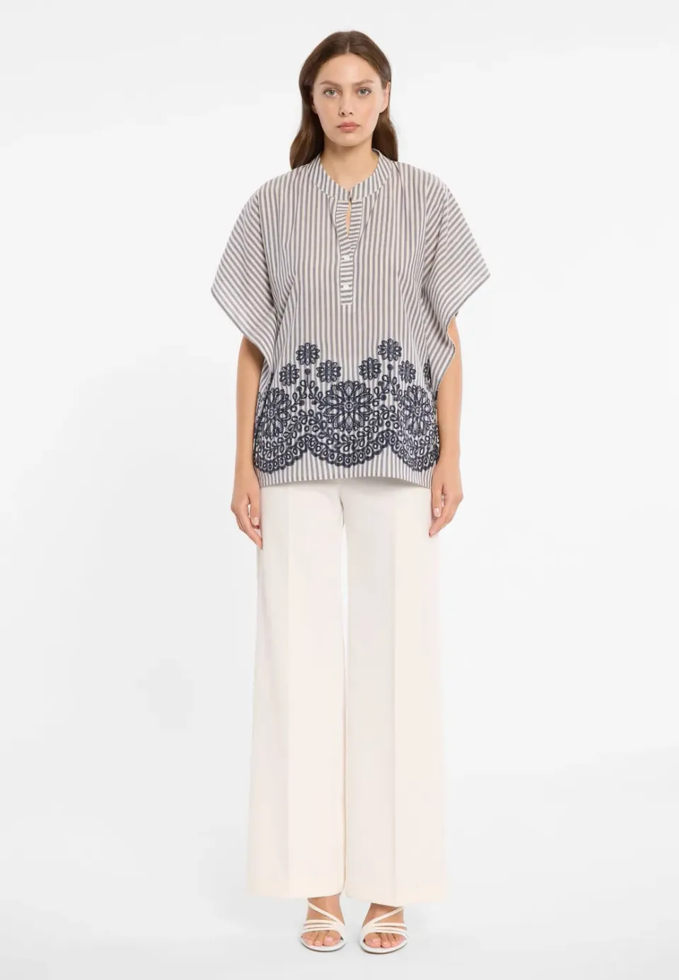 Ana Alcazar Dorivar blusa kaftano cotone righe grigie