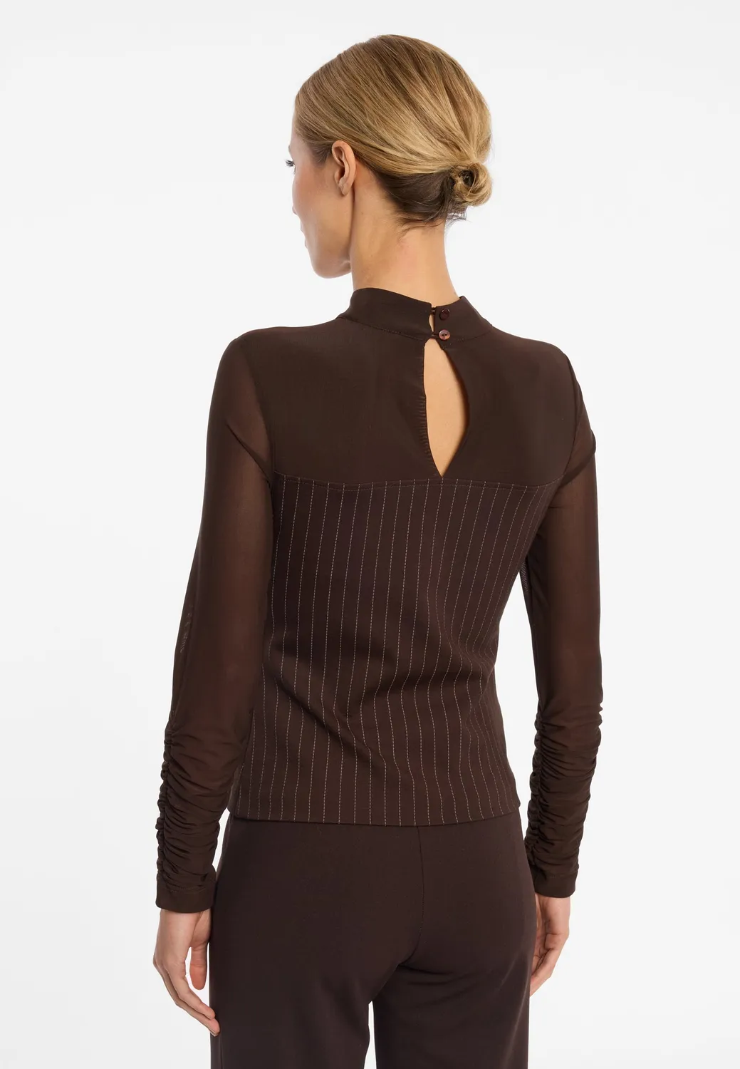 Ana Alcazar Elioranette top mesh gessato marrone