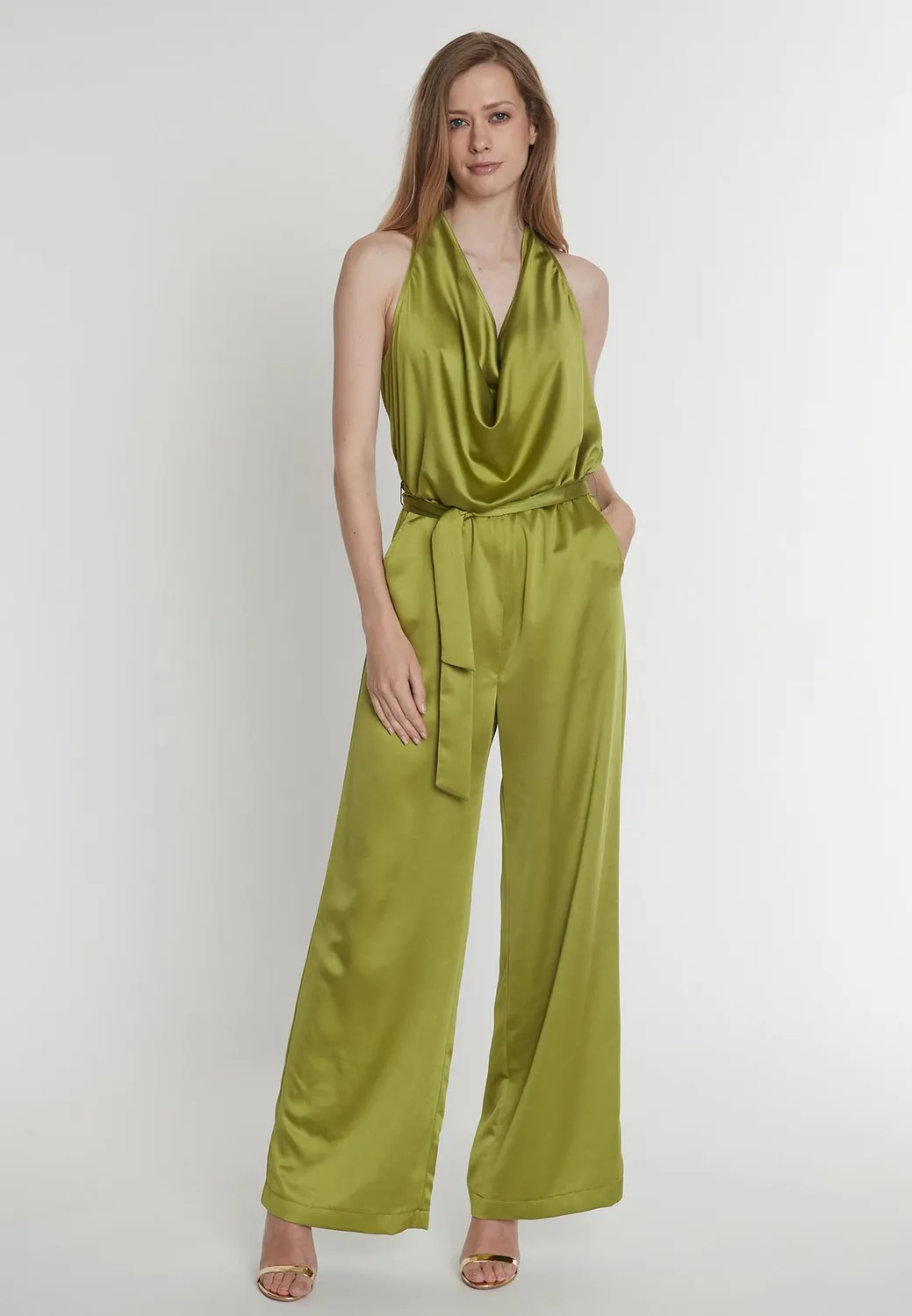 Ana Alcazar Paholy tuta verde raso scollo halter
