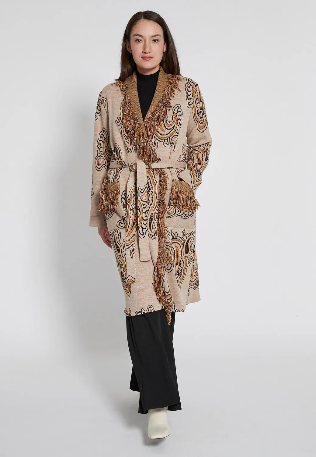 Ana Alcazar Haberi cappotto maglia beige paisley