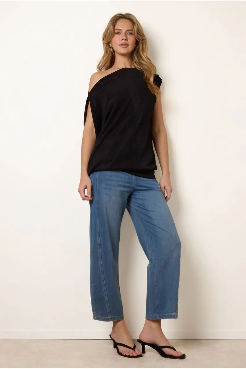 Blue Vanilla Slinky tunica nera oversize scollo ampio