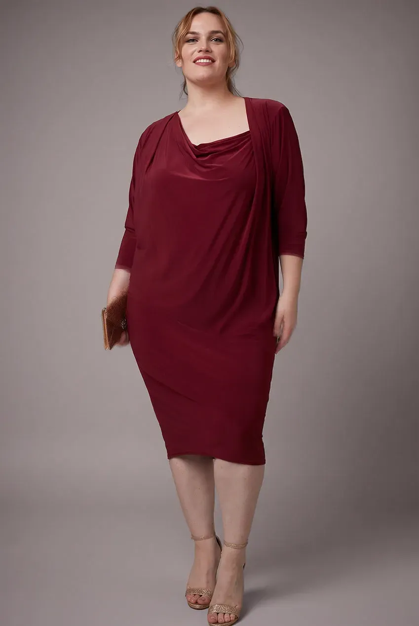 Goddiva Loose Fit abito midi bordeaux scollo asimmetrico