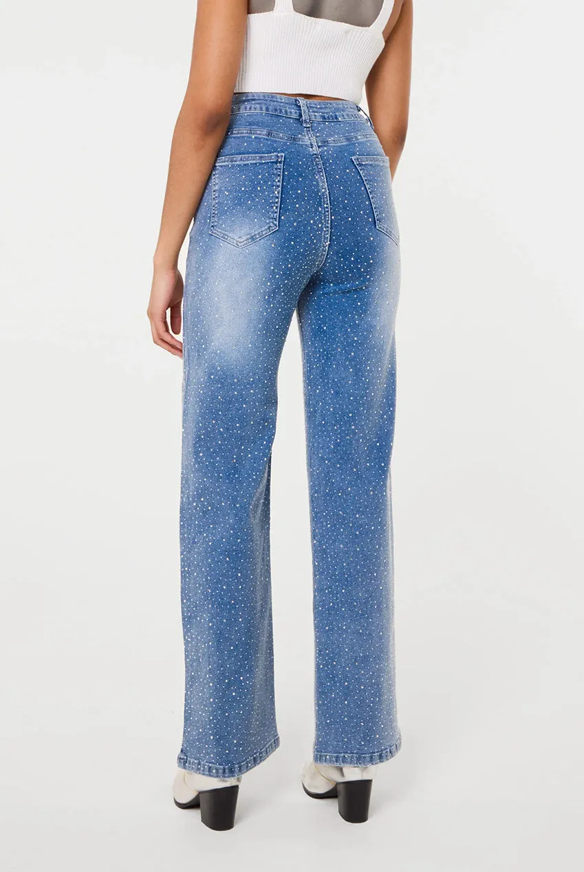 Pink Vanilla Diamante jeans donna denim chiaro strass