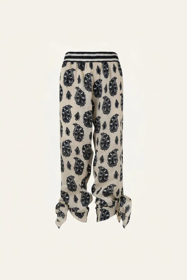 Johanna Ortiz Femininity Dramatic pantaloni lino ecru nero