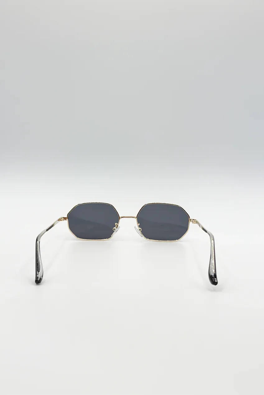 SVNX Oval Geometric Metal Frame occhiali da sole nero oro