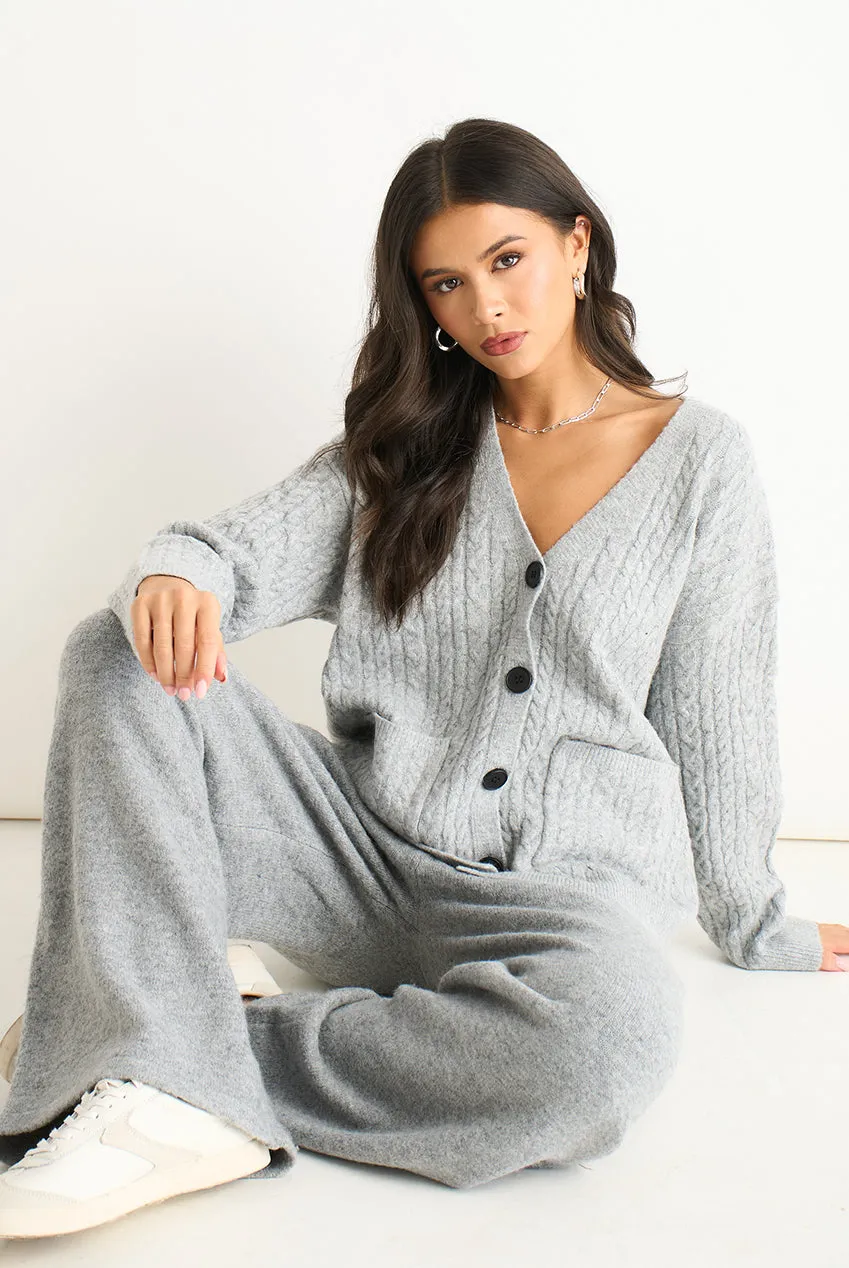 Gini London GL2085B Cardigan Grigio Tasche a Treccia