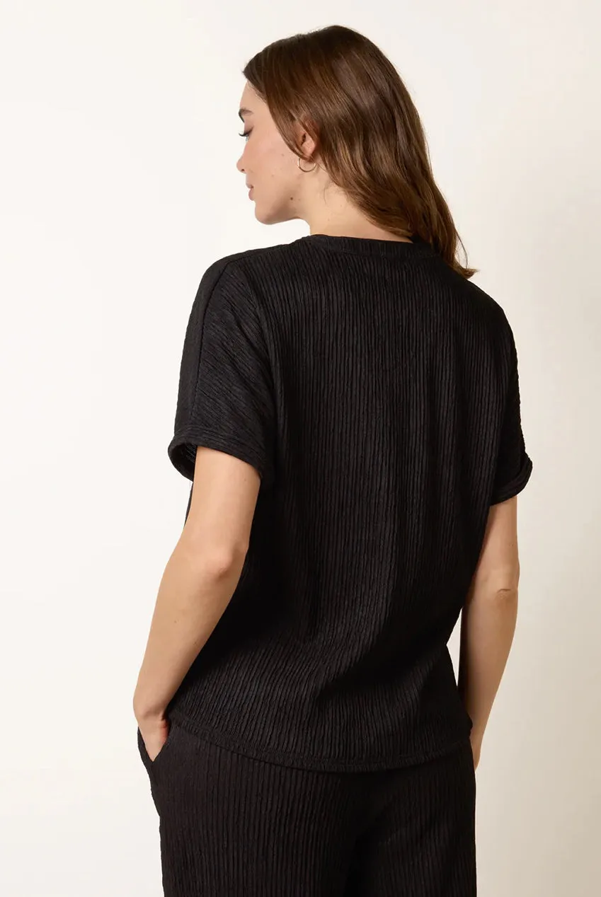 Blue Vanilla Grandad Collar top nero S in crinklé