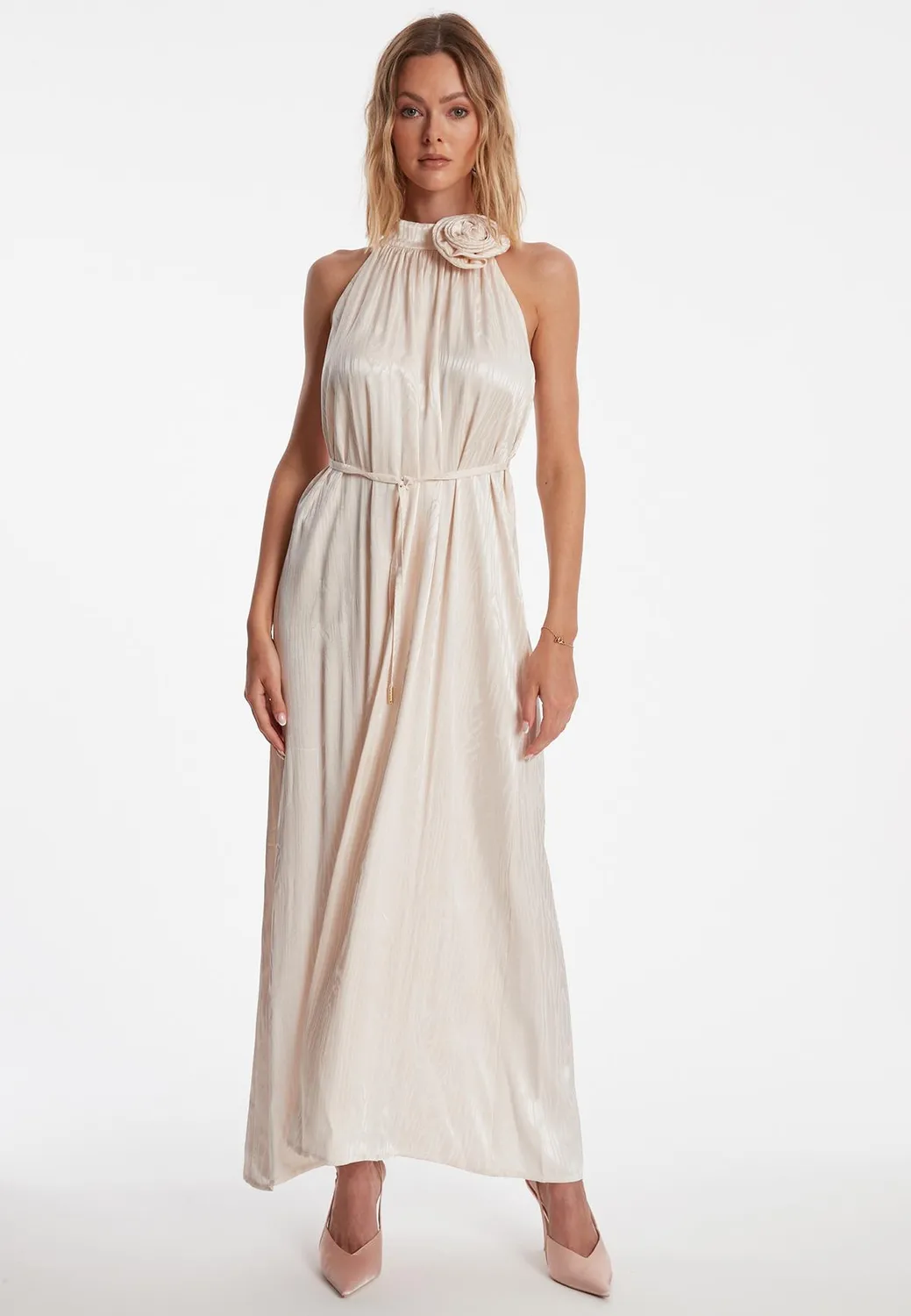 Ana Alcazar Zarta abito maxi raso bianco scollo halter