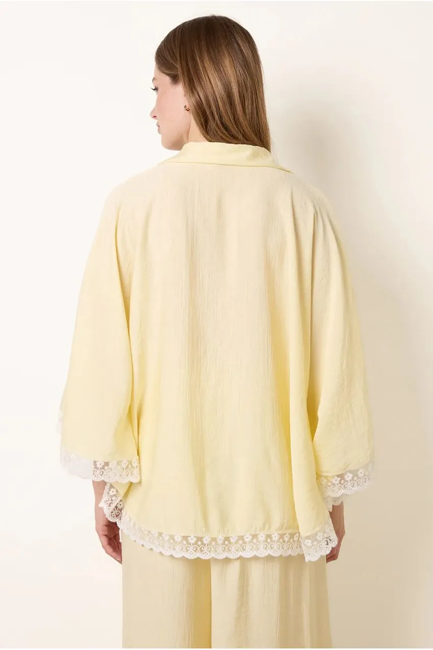Blue Vanilla camicia oversize lemon pizzo crinkle