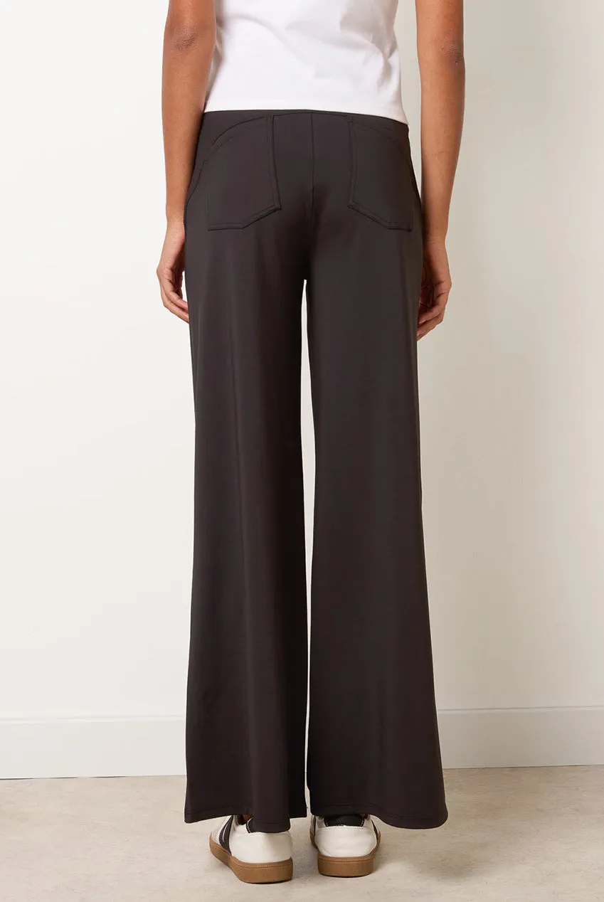 Blue Vanilla pantaloni neri wide leg stretch tessuto soft