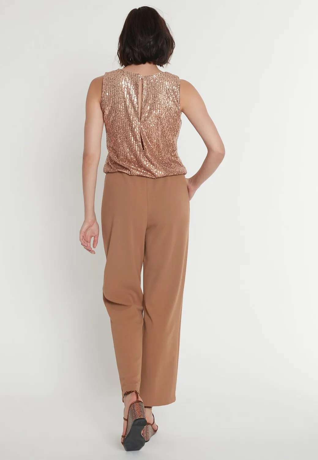 Ana Alcazar Paamy tuta elegante paillettes oro rosa