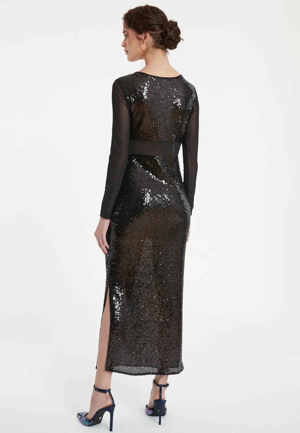 Ana Alcazar Taffa abito paillettes nero lungo
