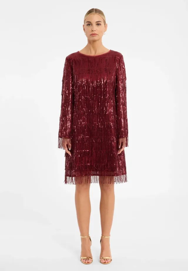 Ana Alcazar Cebora abito paillettes bordeaux corto
