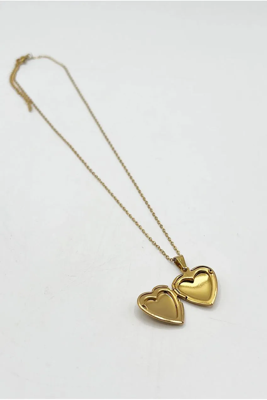 SVNX Large Heart Locket Collana Cuore Oro Acciaio