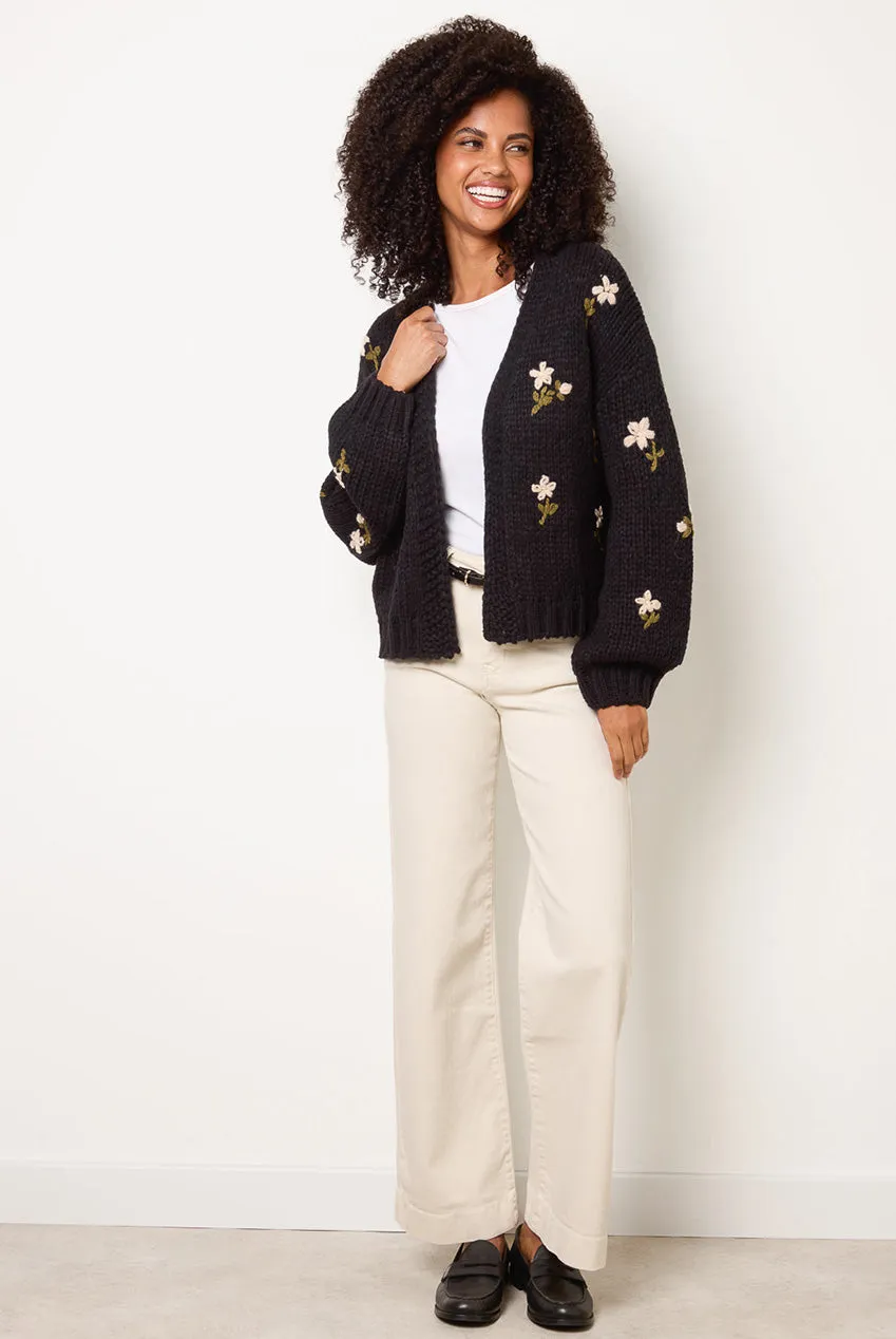 Blue Vanilla Flower cardigan nero ricamo fiori