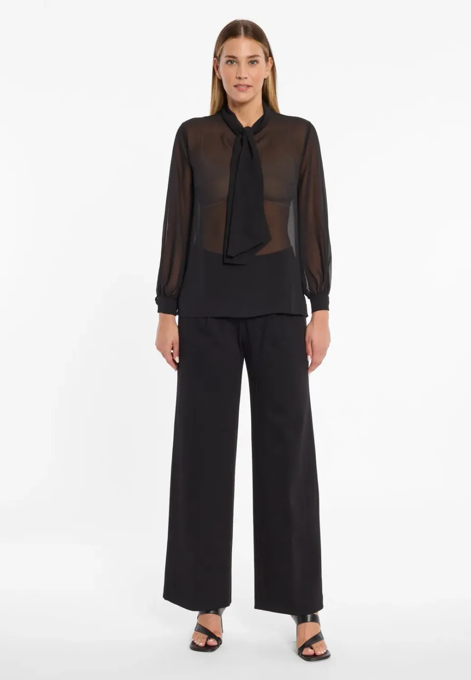 Ana Alcazar Cosara blusa in chiffon nera con fiocco