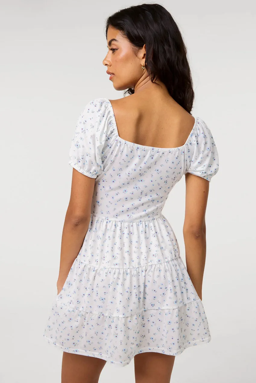 Pink Vanilla Jersey Cap Sleeve Ditsy Smock abito avorio floreale