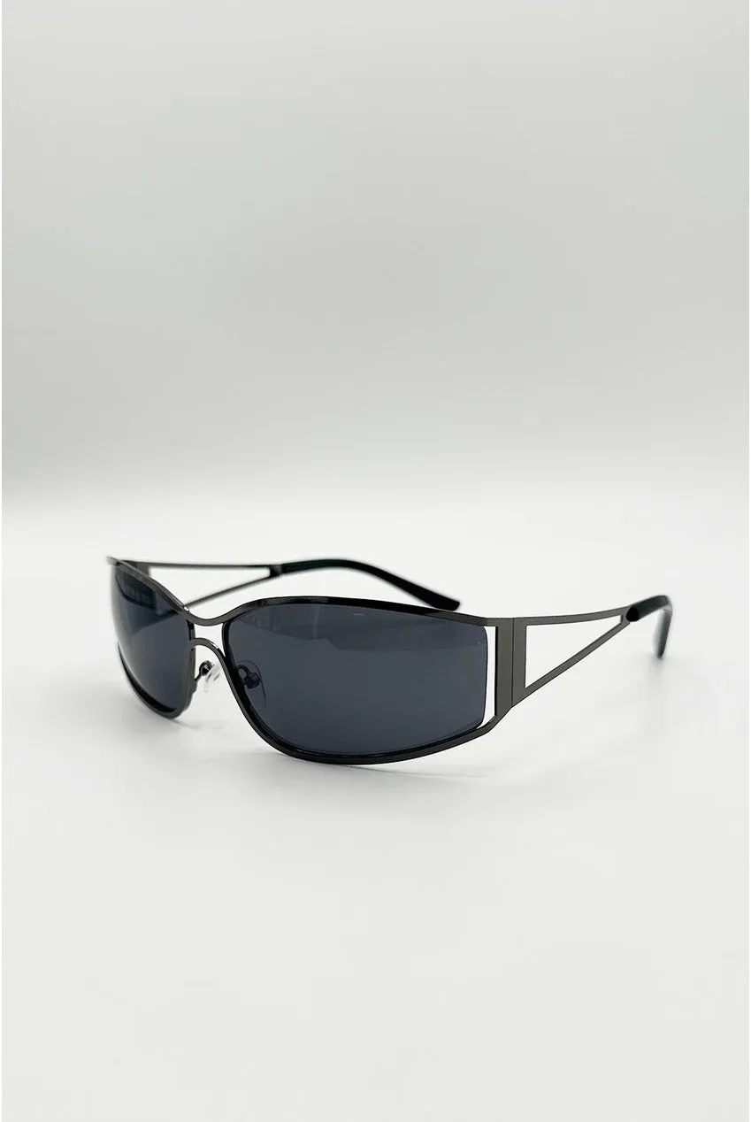 SVNX Retangle Wrap Around occhiali da sole gunmetal