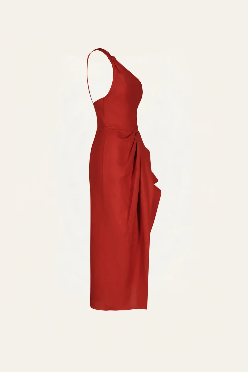 Johanna Ortiz Salsero Vestito lino rosso midi monospalla