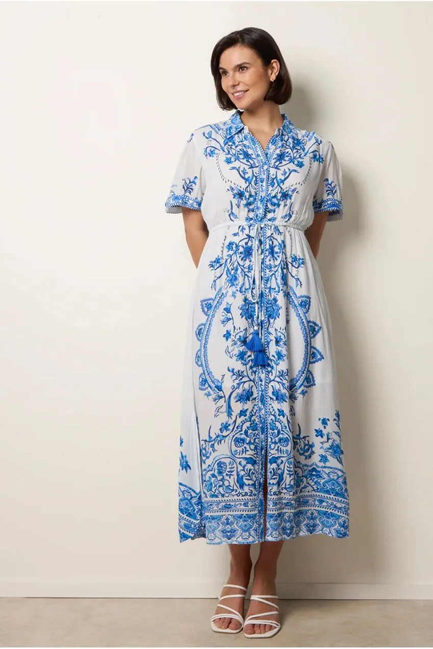 Blue Vanilla Floral Blue abito midi blu coulisse