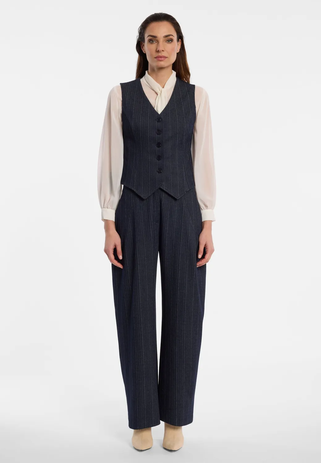 Ana Alcazar Enliry pantaloni barrel gessati blu navy