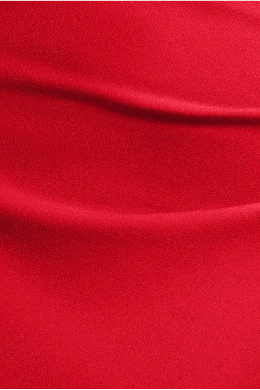 Goddiva Draped Sleeve abito lungo rosso strass scollo V