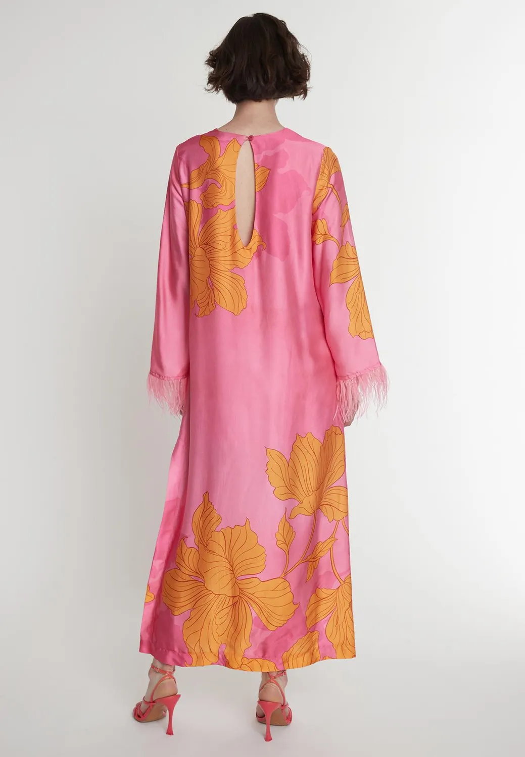 Ana Alcazar Pasmy caftano raso rosa maxi