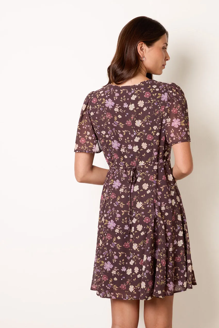 Blue Vanilla V Neck Floral Mini abito cioccolato floreale