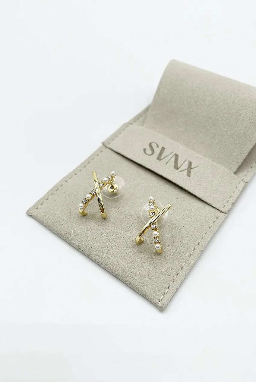 SVNX Cross orecchini oro perle cristalli