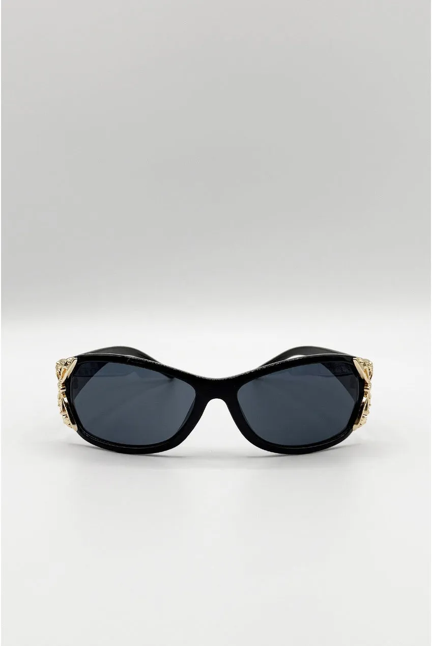 SVNX Vintage Wrap Around occhiali da sole neri farfalla