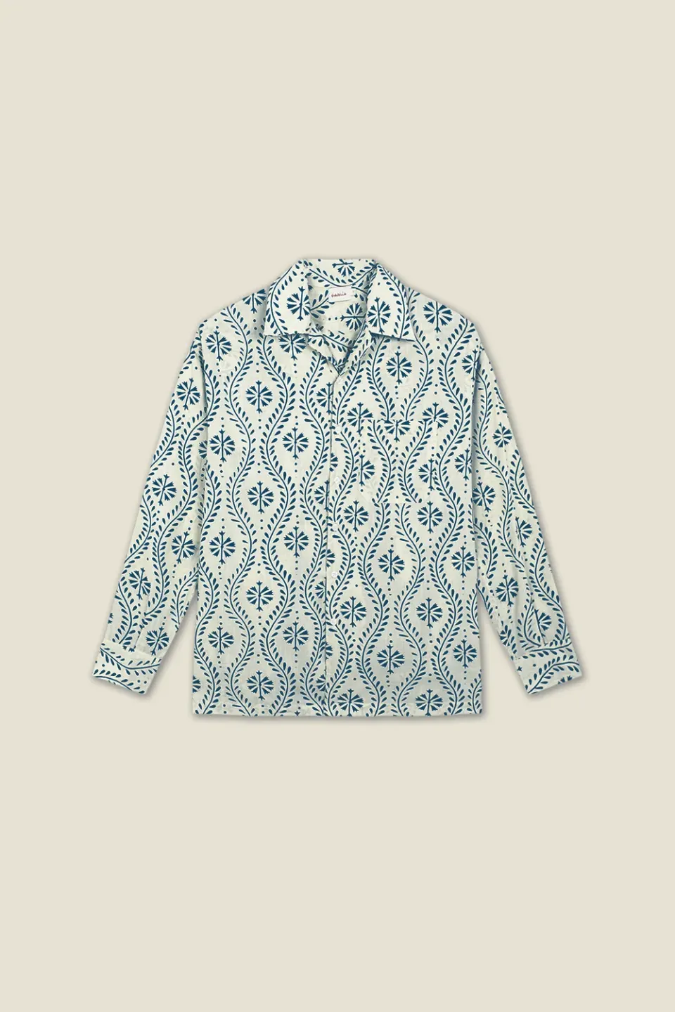 Dahlia Harry camicia fiori blu collo anni 70