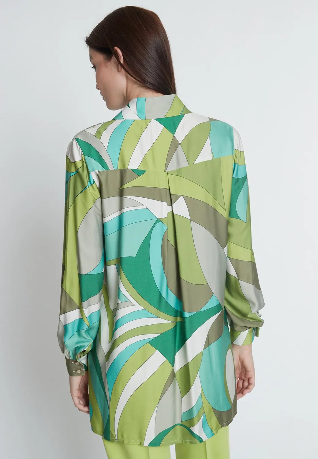 Ana Alcazar Risti camicia raso verde fantasia