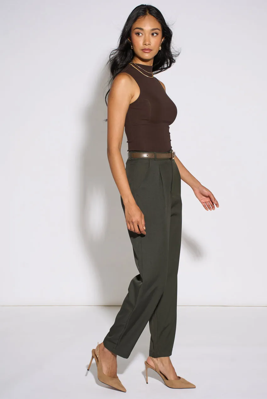 Gini London pantaloni verde scuro affusolati con cintura