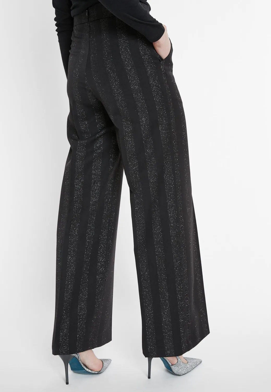Ana Alcazar Samsa pantaloni larghi neri riga lurex