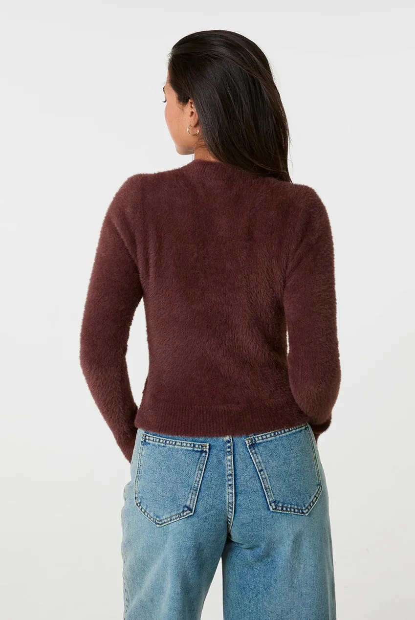 Pink Vanilla Fluffy Knit maglione cropped cioccolato