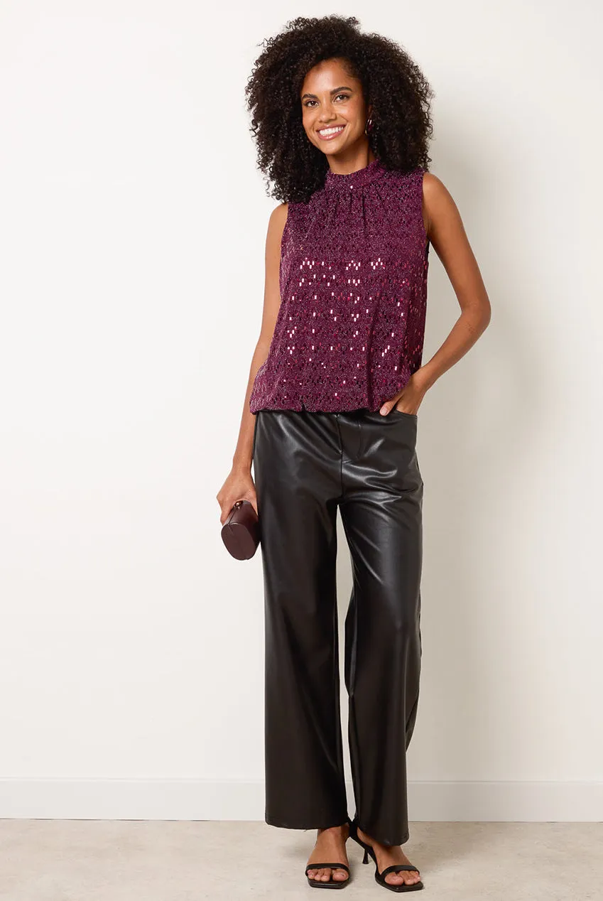 Blue Vanilla Puff Ball blusa bordeaux metallizzata collo alto